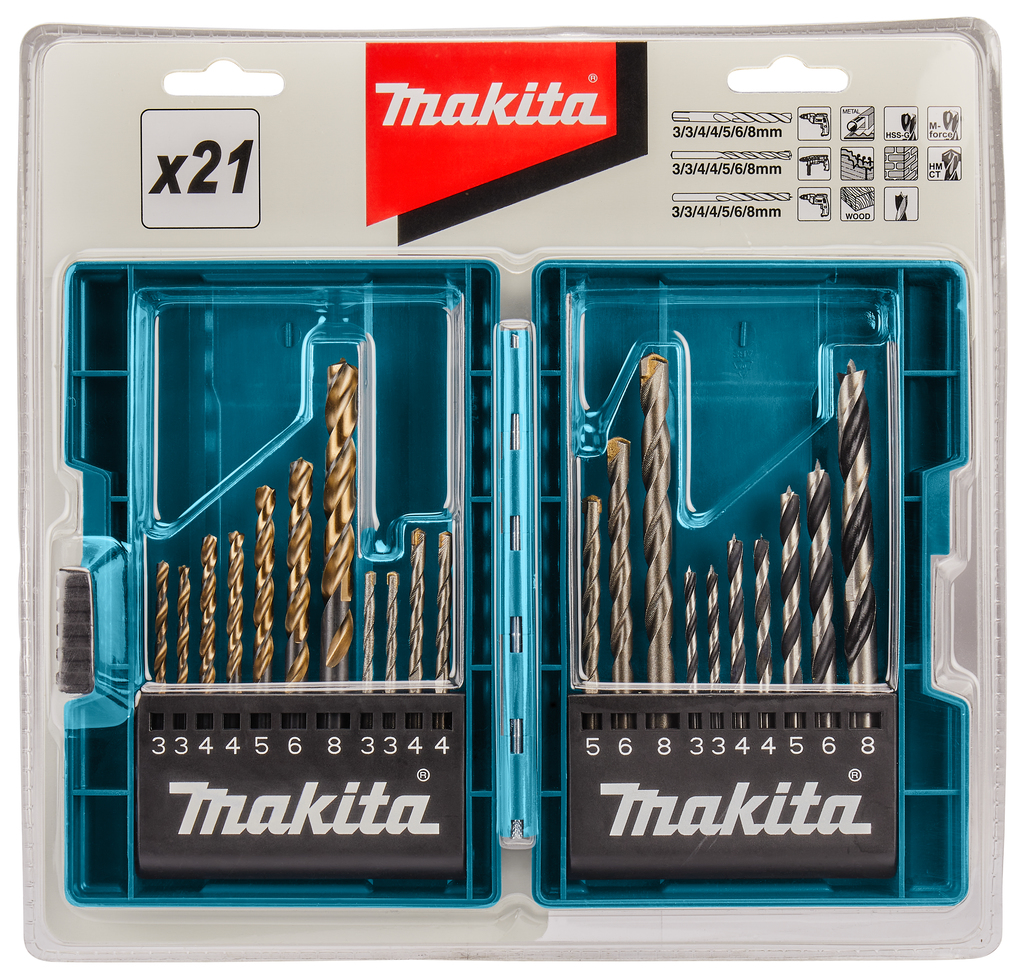 Boorset 21-delig hout/metaal/steen