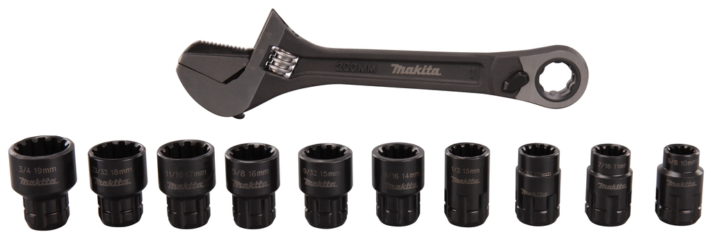 Moersleutel-/pijptang-/ratelset 11-delig