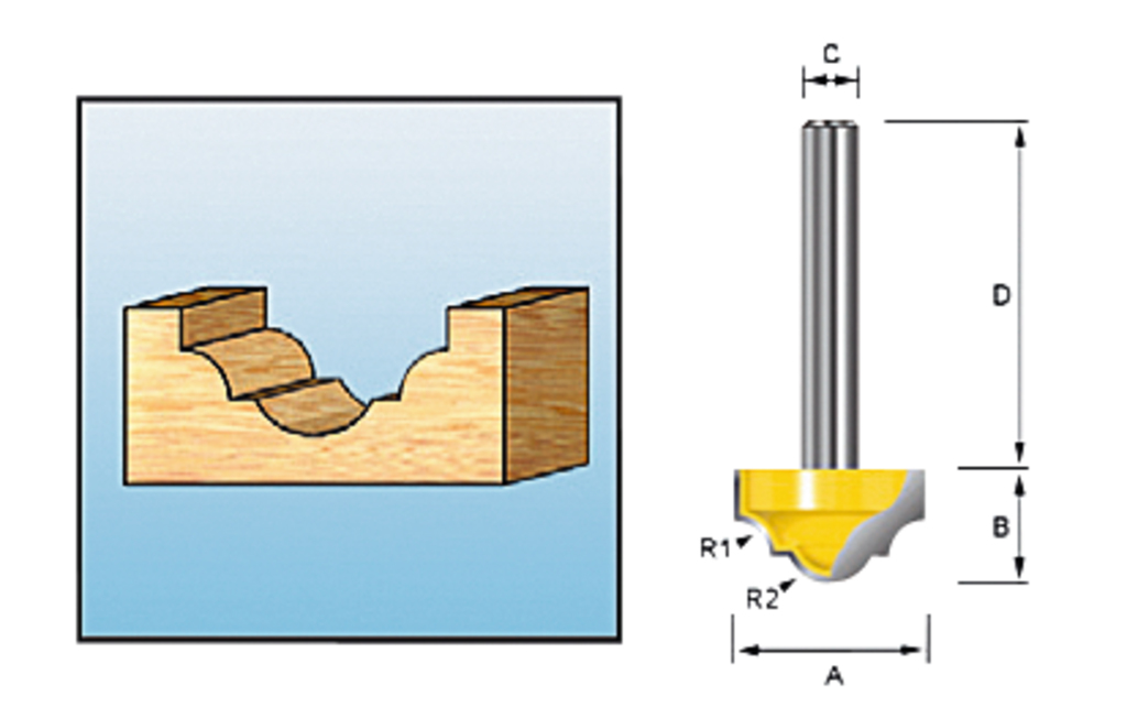 Klassiek paneelfrees r=2,38 12,7x9,53mm S8