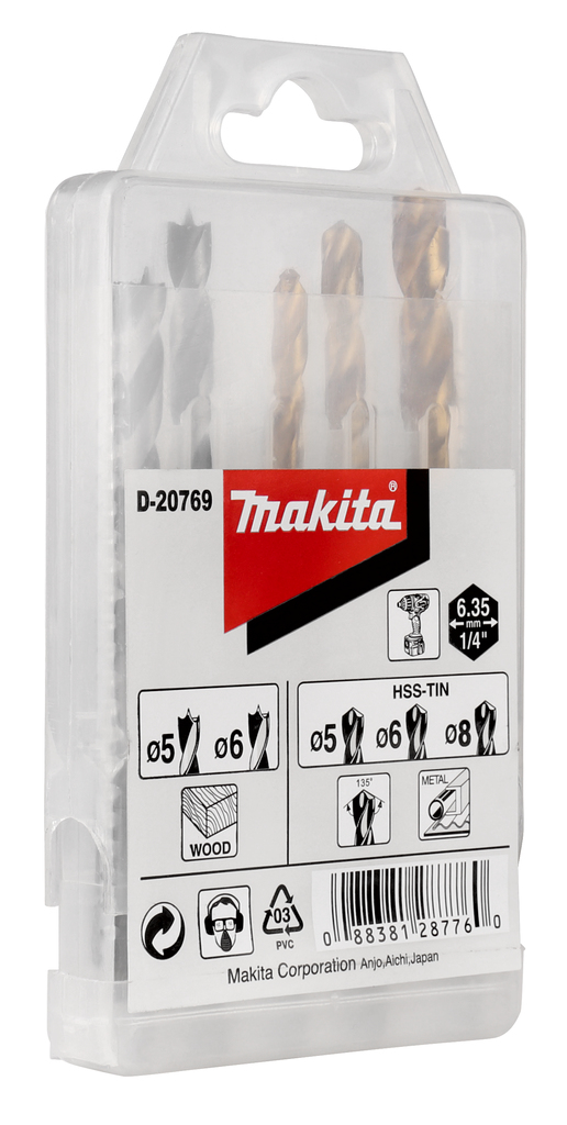 Boorset 5-delig hout/metaal