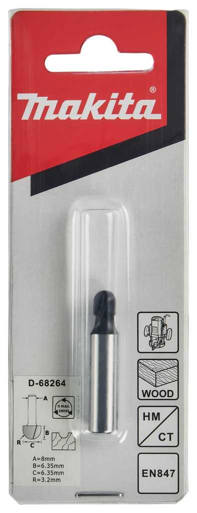 Holprofielfrees r=3,18 6,35x6,35mm S8  