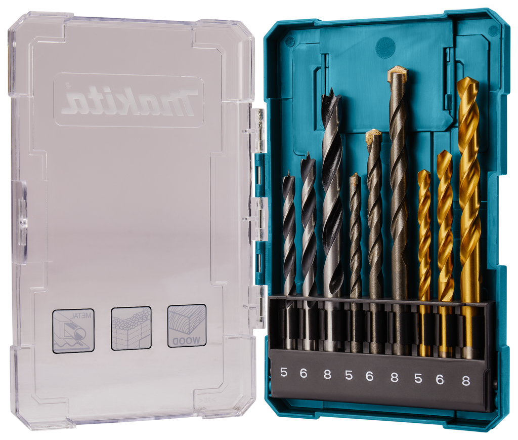 Boorset 9-delig hout/metaal/steen