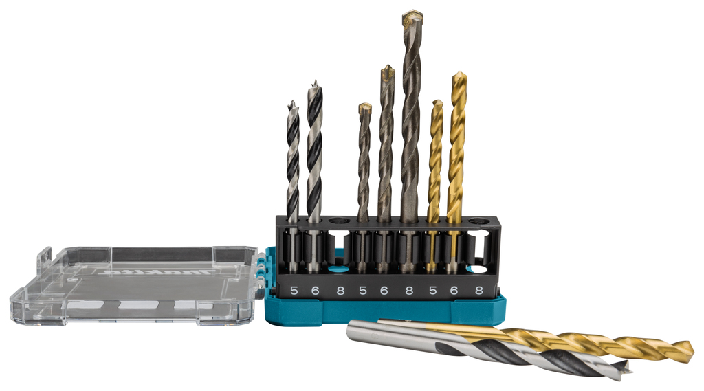 Boorset 9-delig hout/metaal/steen