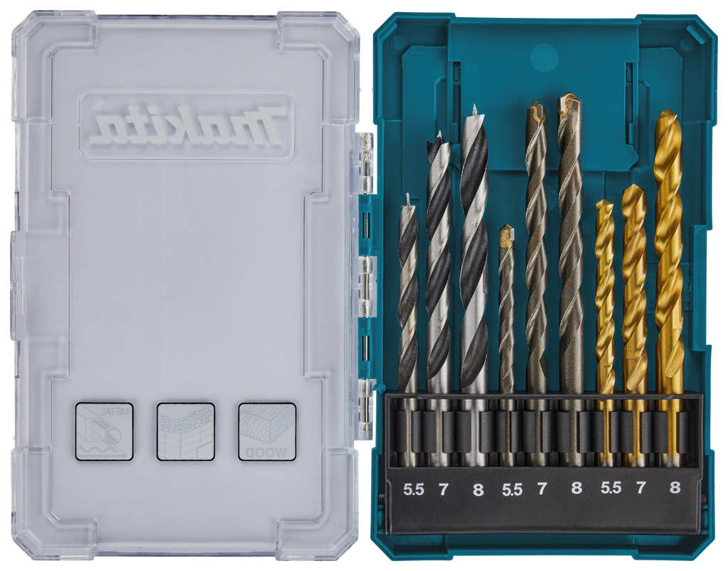 Boorset 9-delig hout/metaal/steen