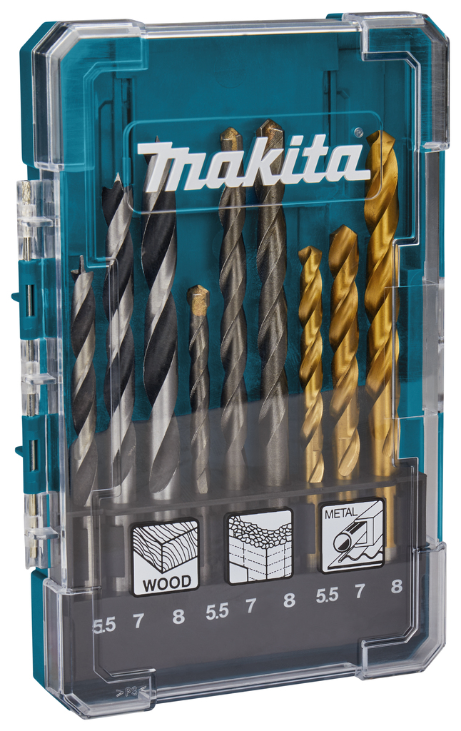 Boorset 9-delig hout/metaal/steen