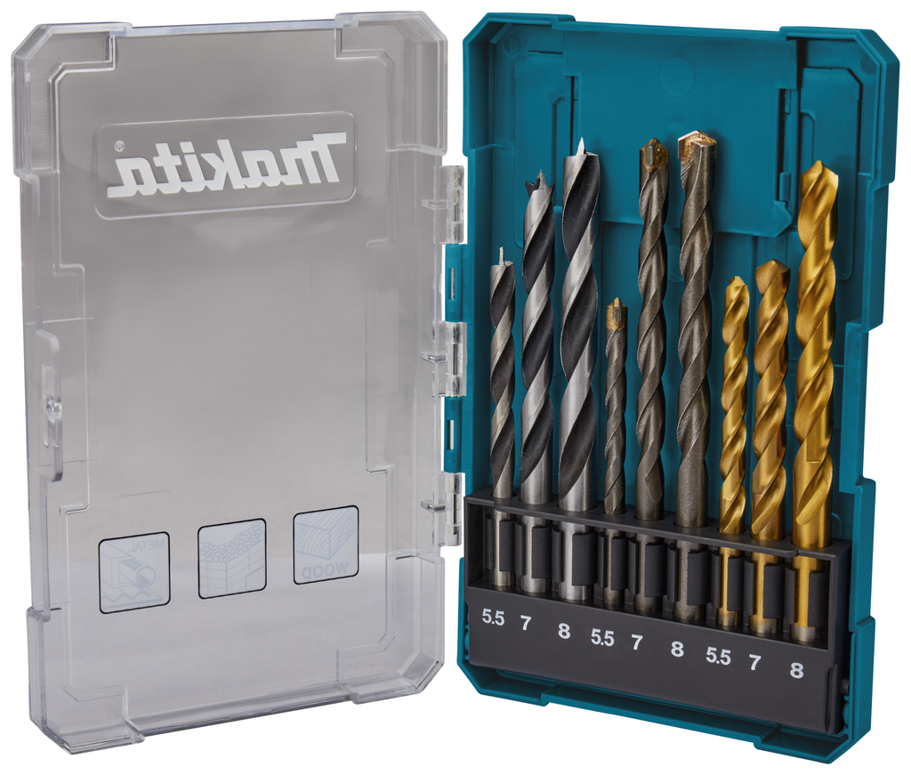 Boorset 9-delig hout/metaal/steen