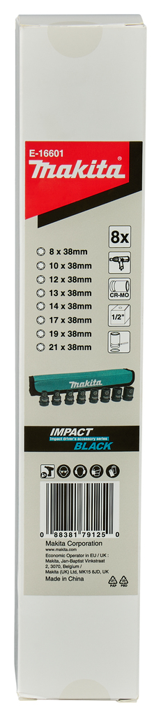 Makita E-16601 Impact Black Slagmoerenset 1/2 Inch 8-delig - SW10 T/m SW27