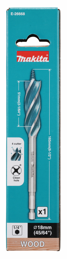 4-snijder houtboor 18x165mm