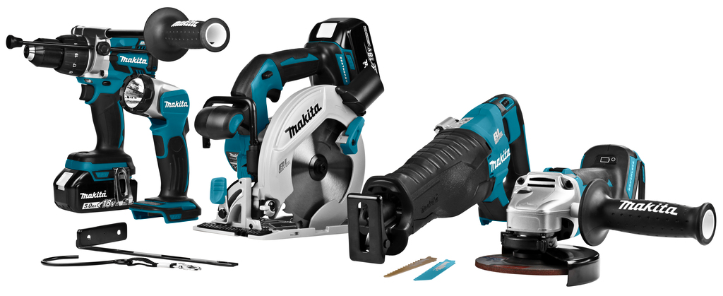 18 V Combiset voor (klop)boren, schroeven, zagen en slijpen met lamp